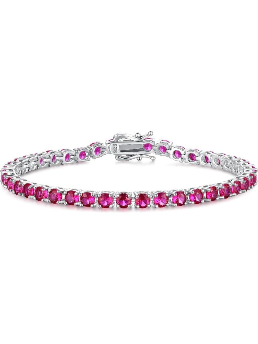 Women's 7.2 Inch 4mm Ruby Sterling Silver Birthstone Gemstone Bracelet